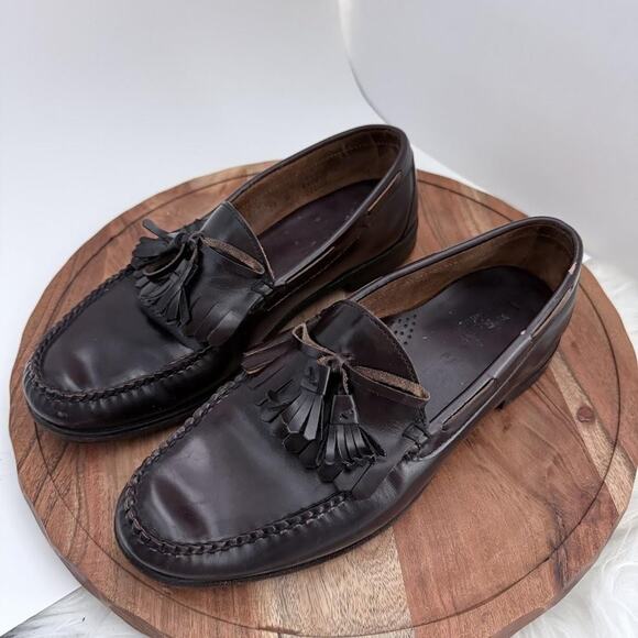 LL Bean Shoes Mens Size 11 D Brown Leather Tassel Loafers Kiltie Moc Toe Dress - Picture 14 of 14